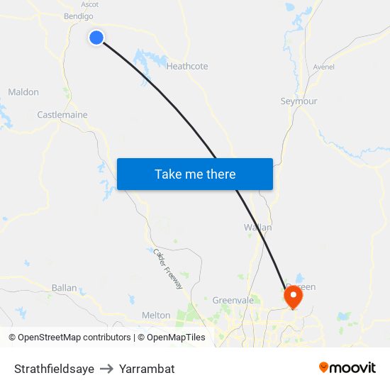 Strathfieldsaye to Yarrambat map