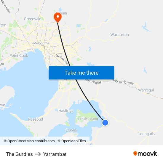 The Gurdies to Yarrambat map