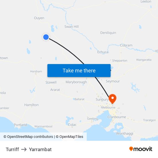 Turriff to Yarrambat map