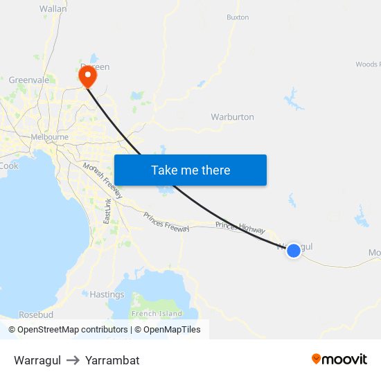 Warragul to Yarrambat map