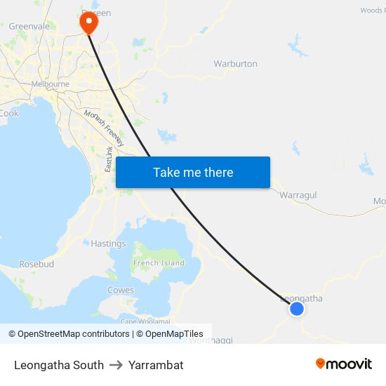 Leongatha South to Yarrambat map