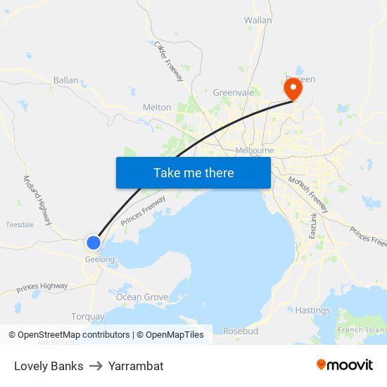 Lovely Banks to Yarrambat map