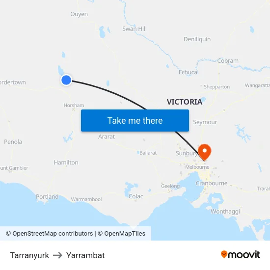 Tarranyurk to Yarrambat map