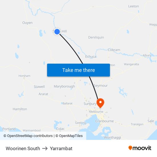 Woorinen South to Yarrambat map