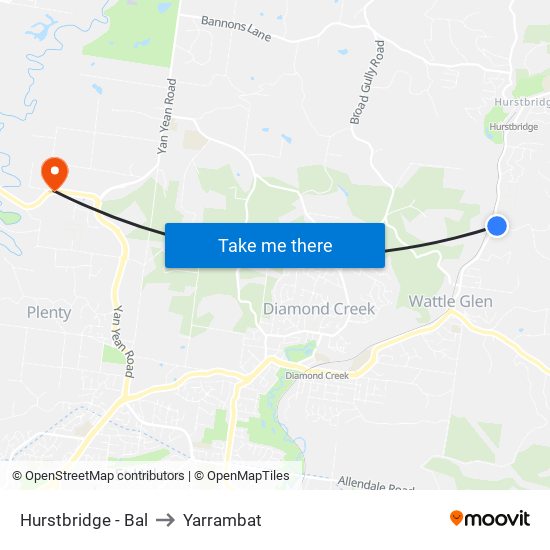 Hurstbridge - Bal to Yarrambat map