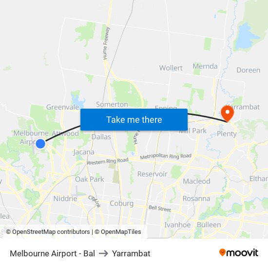 Melbourne Airport - Bal to Yarrambat map