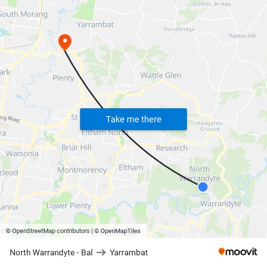 North Warrandyte - Bal to Yarrambat map