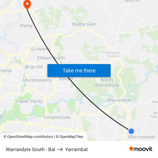 Warrandyte South - Bal to Yarrambat map