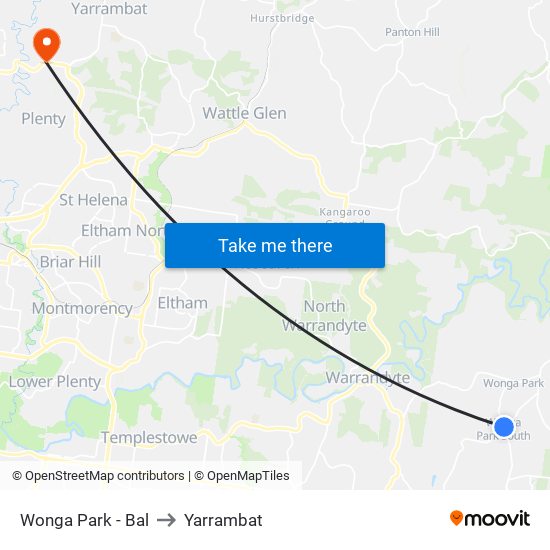 Wonga Park - Bal to Yarrambat map