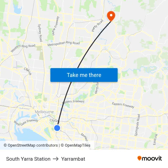 South Yarra Station to Yarrambat map
