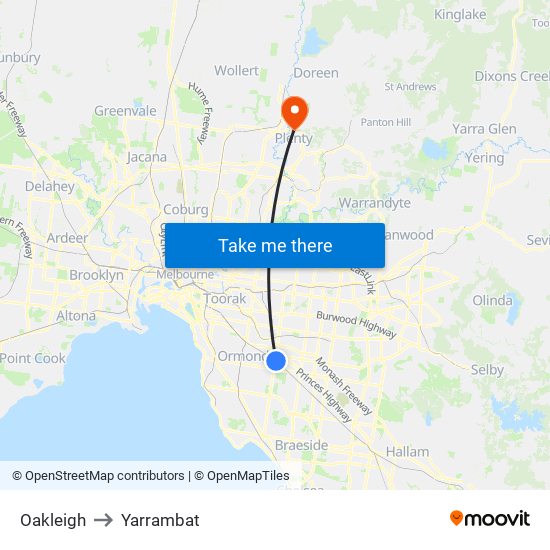 Oakleigh to Yarrambat map