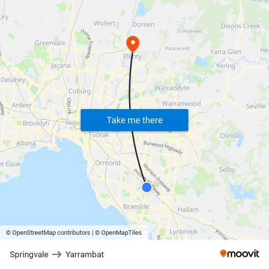 Springvale to Yarrambat map