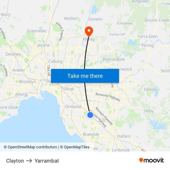 Clayton to Yarrambat map