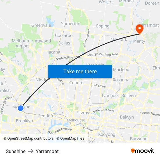 Sunshine to Yarrambat map