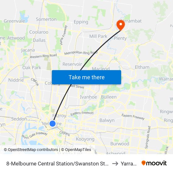 8-Melbourne Central Station/Swanston St (Melbourne City) to Yarrambat map