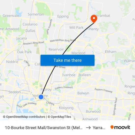 10-Bourke Street Mall/Swanston St (Melbourne City) to Yarrambat map