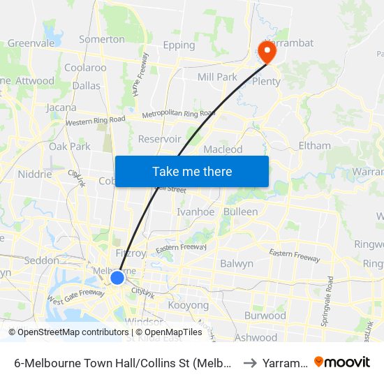 6-Melbourne Town Hall/Collins St (Melbourne City) to Yarrambat map