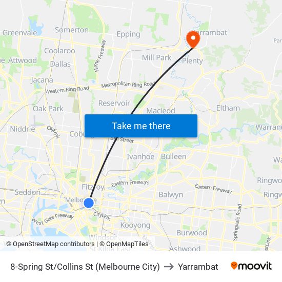 8-Spring St/Collins St (Melbourne City) to Yarrambat map