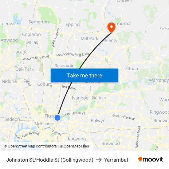 Johnston St/Hoddle St (Collingwood) to Yarrambat map