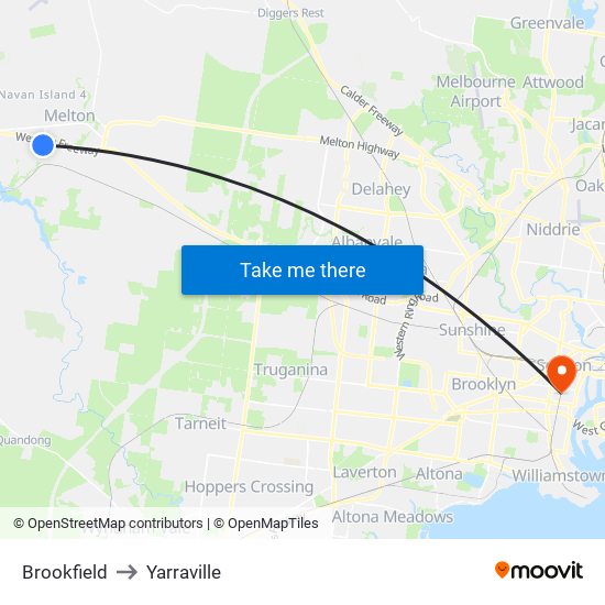 Brookfield to Yarraville map