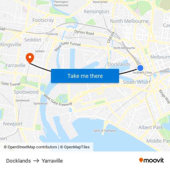 Docklands to Yarraville map