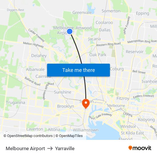 Melbourne Airport to Yarraville map