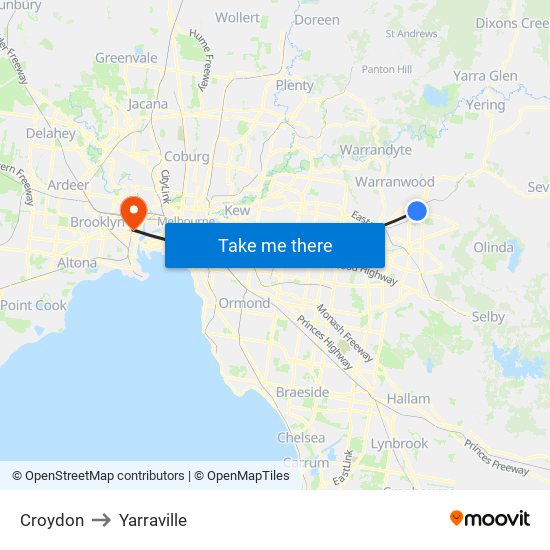 Croydon to Yarraville map