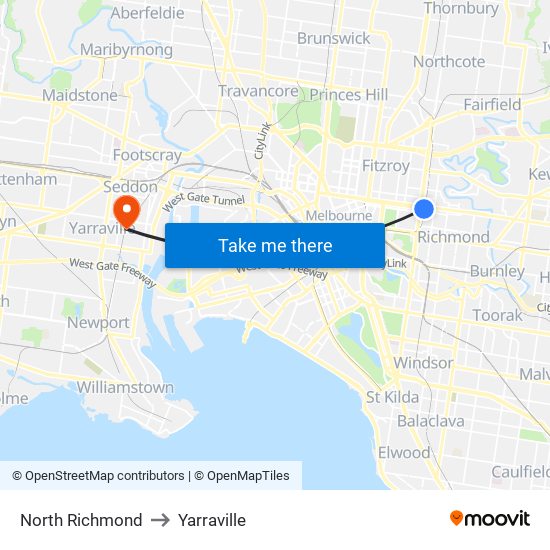 North Richmond to Yarraville map