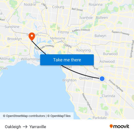 Oakleigh to Yarraville map