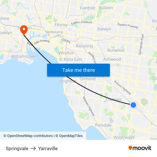 Springvale to Yarraville map