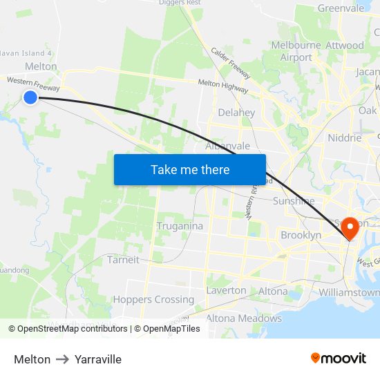 Melton to Yarraville map