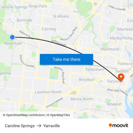 Caroline Springs to Yarraville map