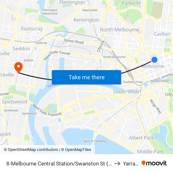 8-Melbourne Central Station/Swanston St (Melbourne City) to Yarraville map