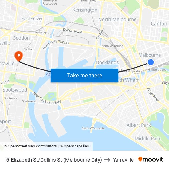 5-Elizabeth St/Collins St (Melbourne City) to Yarraville map
