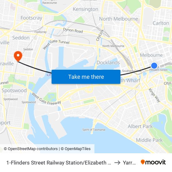 1-Flinders Street Railway Station/Elizabeth St (Melbourne City) to Yarraville map