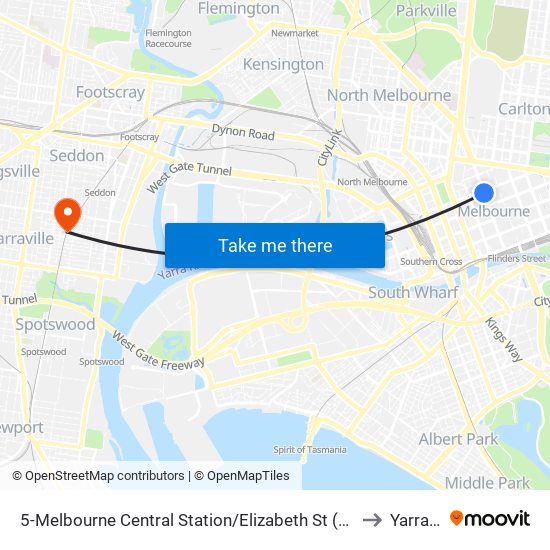 5-Melbourne Central Station/Elizabeth St (Melbourne City) to Yarraville map