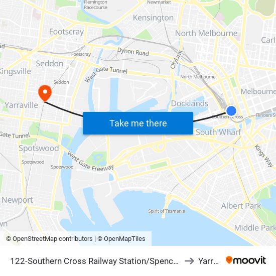122-Southern Cross Railway Station/Spencer St (Melbourne City) to Yarraville map