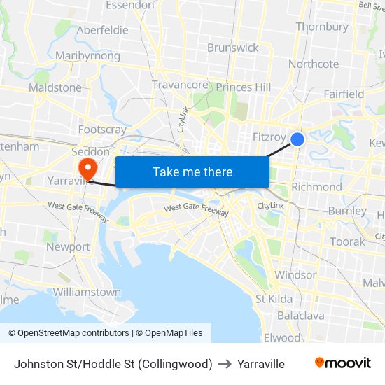 Johnston St/Hoddle St (Collingwood) to Yarraville map