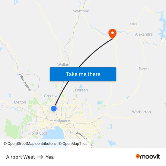 Airport West to Yea map