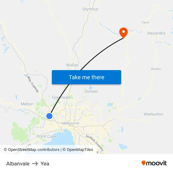 Albanvale to Yea map