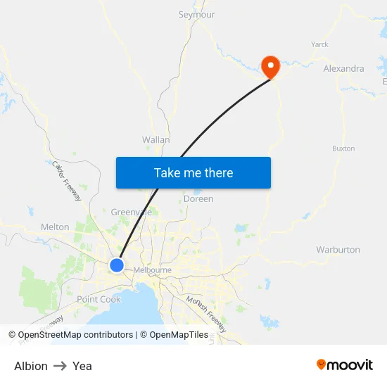 Albion to Yea map