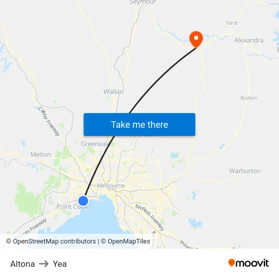 Altona to Yea map