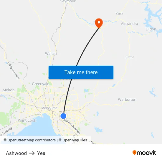 Ashwood to Yea map