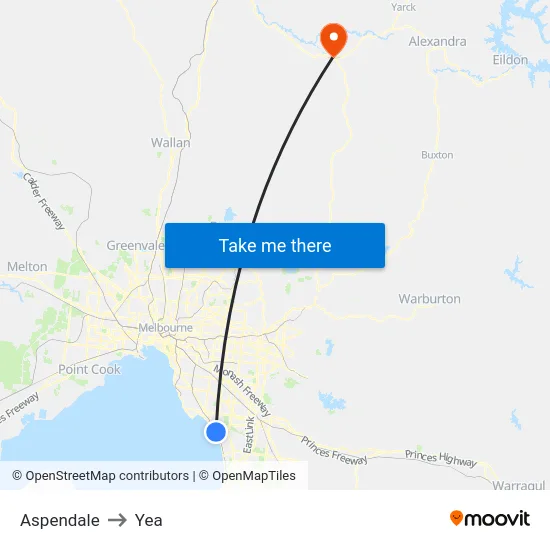 Aspendale to Yea map