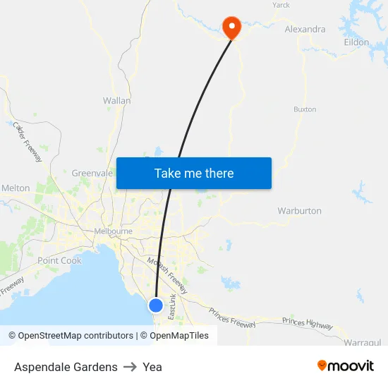 Aspendale Gardens to Yea map