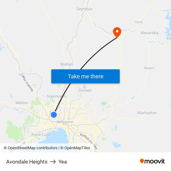 Avondale Heights to Yea map