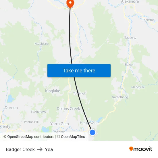 Badger Creek to Yea map