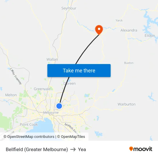 Bellfield (Greater Melbourne) to Yea map