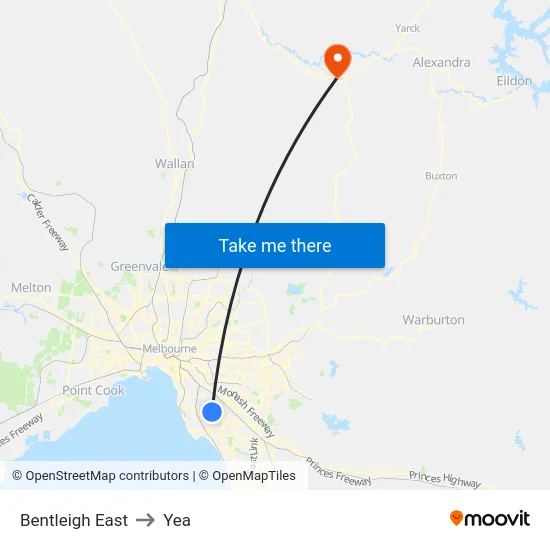 Bentleigh East to Yea map