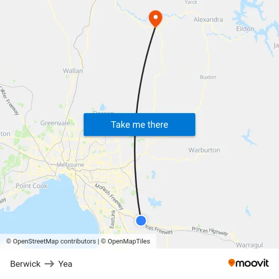 Berwick to Yea map